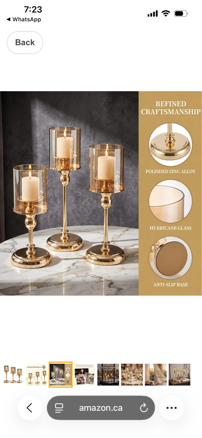 Gold Metal and Glass Hurricane Candle Holders (Set of 3) - photo 3