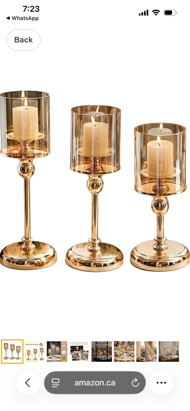 Gold Metal and Glass Hurricane Candle Holders (Set of 3)