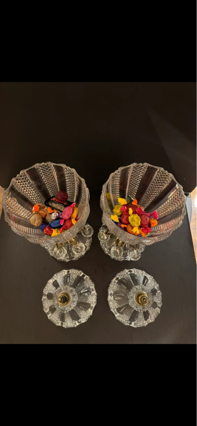 Antique Unique Pair of CrystalCandy Bowls with Brass Accents - photo 4