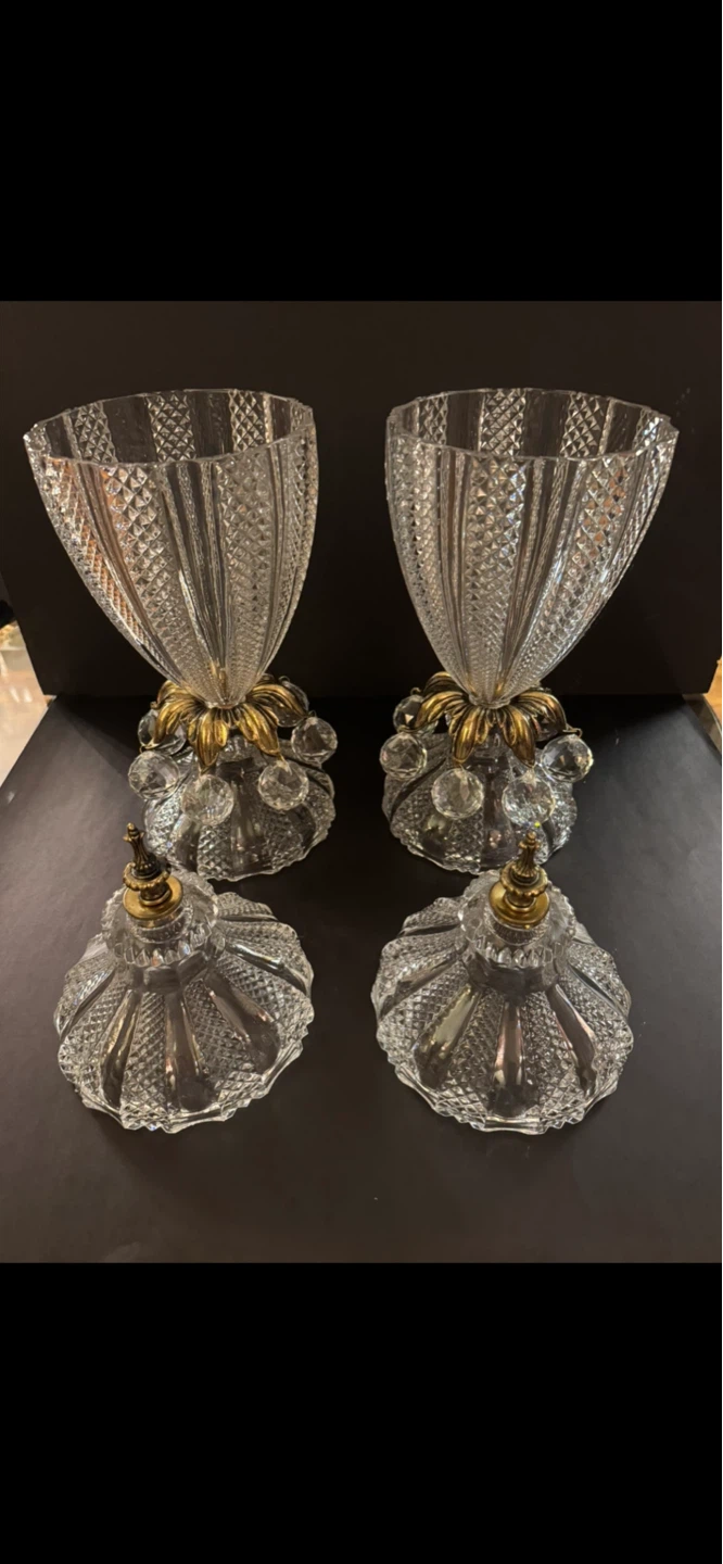 Antique Unique Pair of CrystalCandy Bowls with Brass Accents - photo 2