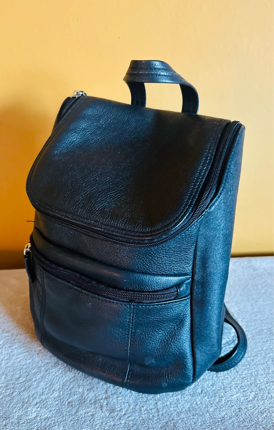 Genuine leather Black Leather Backpack Purse