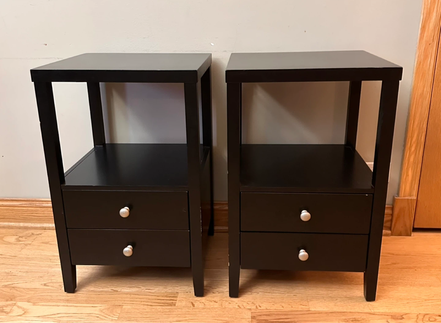 Pair of Black Nightstands with Drawers