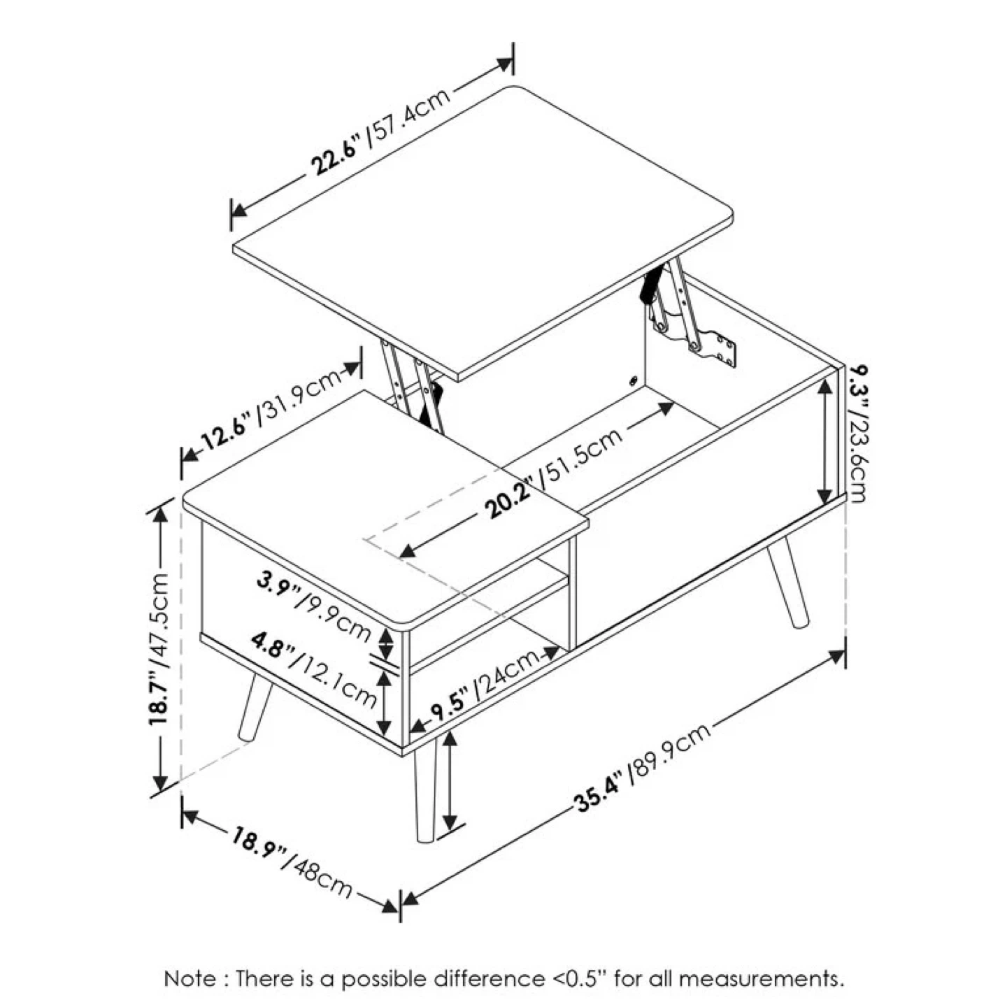 New Black Lift Top Coffee Table with Storage - photo 5