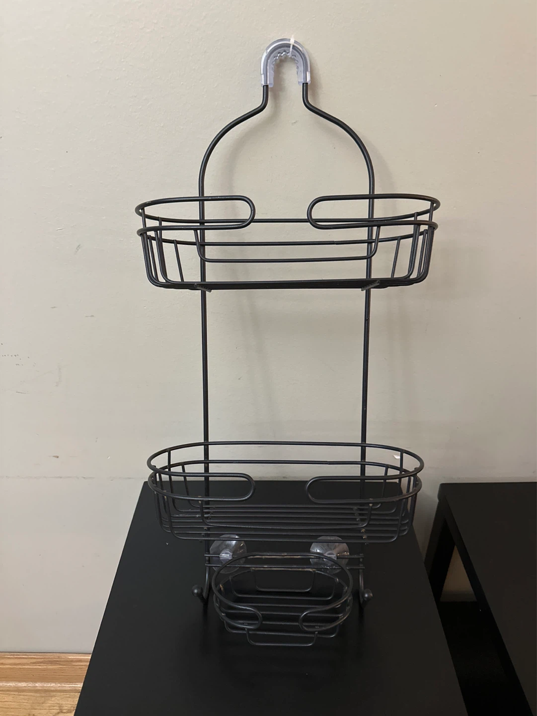 Black Metal Shower Caddy with Soap Dish