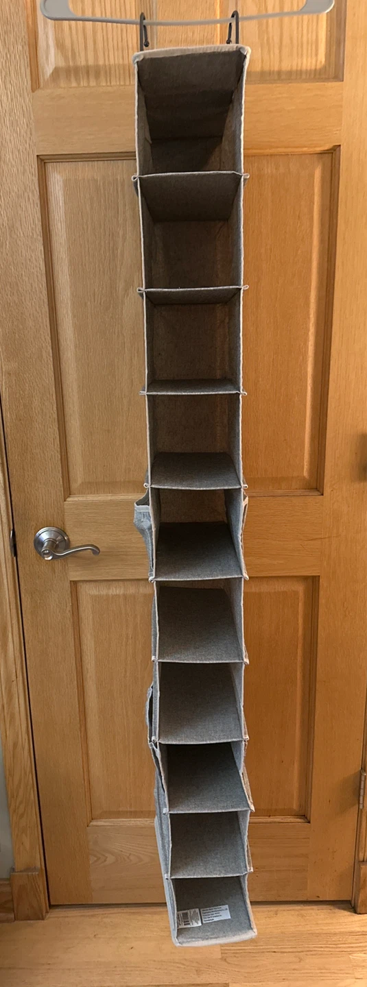 Grey Fabric Hanging Closet Organizer 10 Shelves