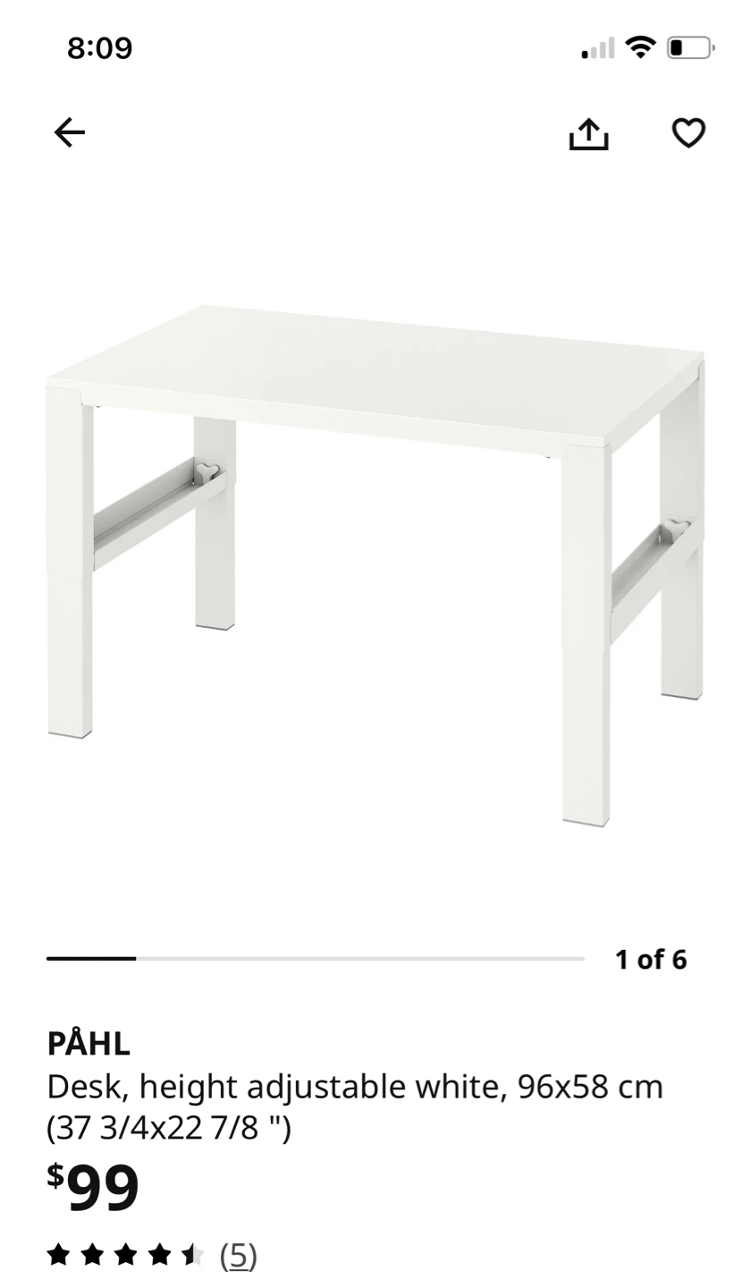 IKEA PÅHL Desk, Height Adjustable White