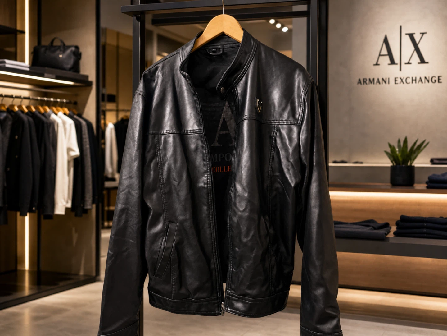 EA EMPORIO COLLEZIONE Black Faux Leather Jacket