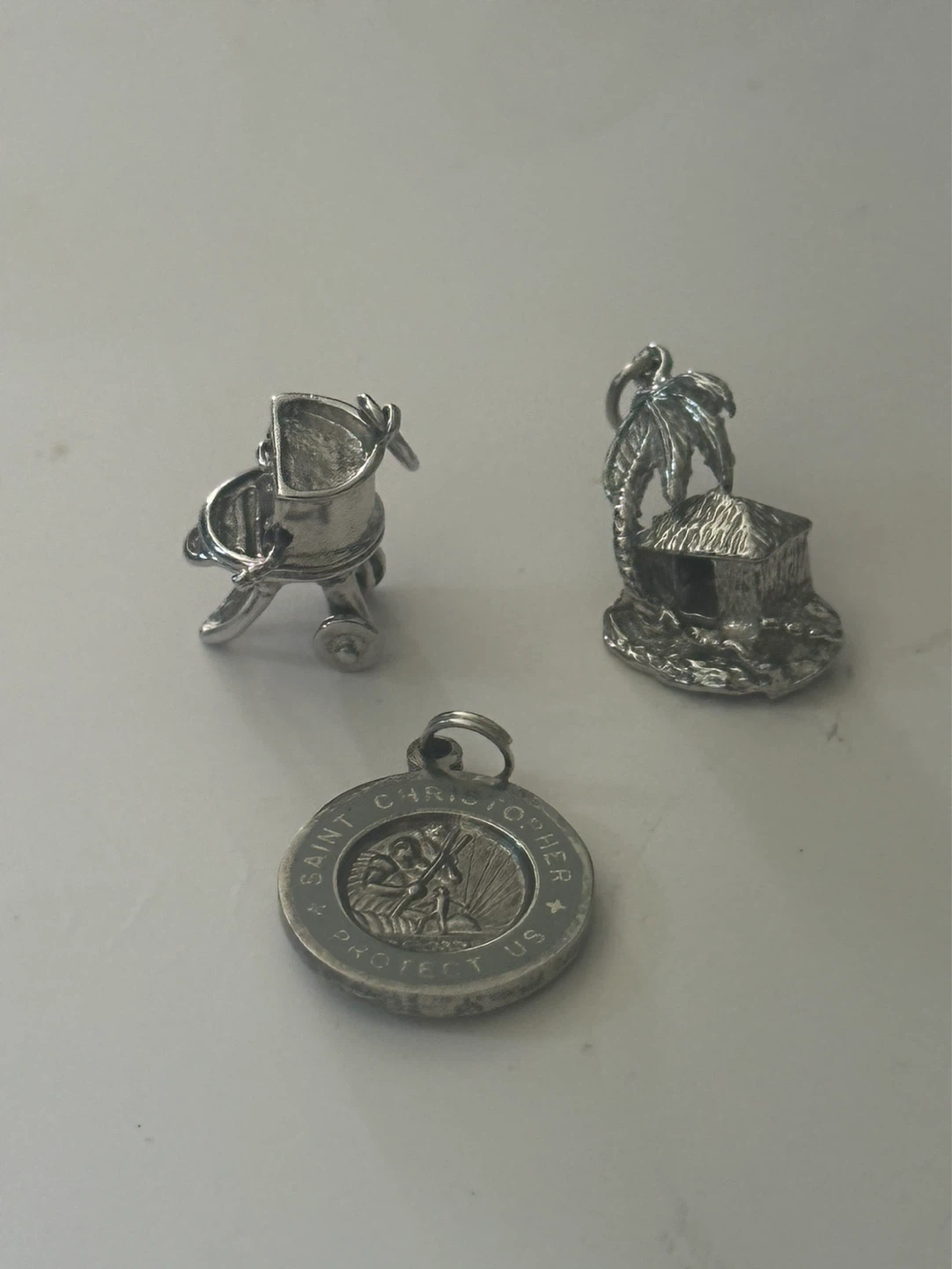 Vintage Sterling charms bbq,Hawaii, Saint Christopher