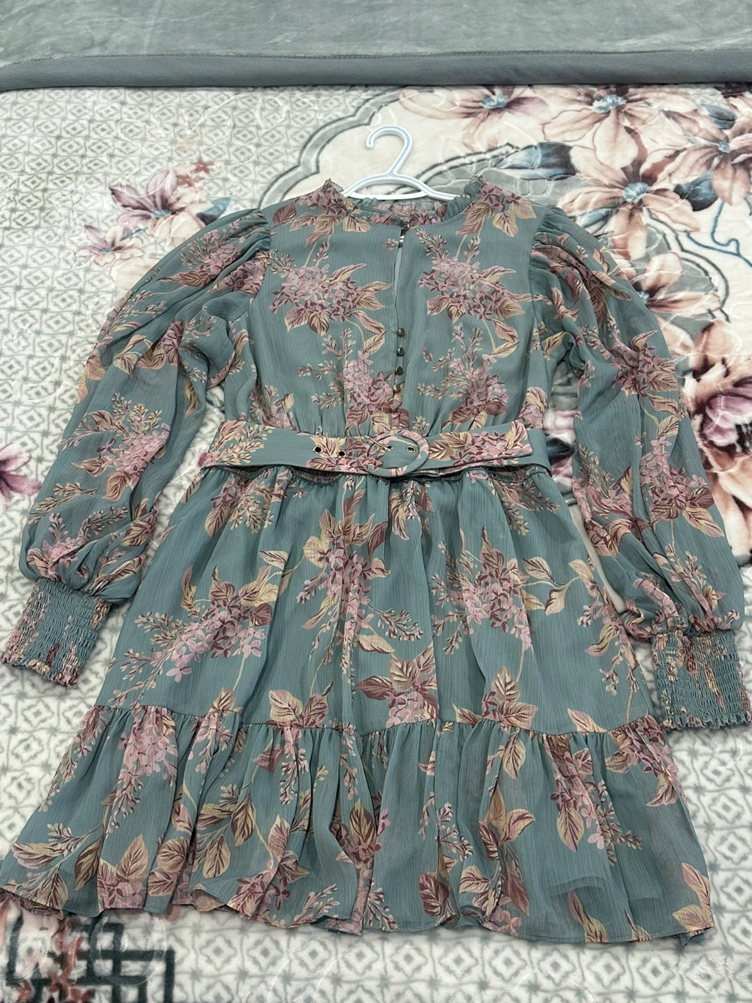 Floral Chiffon Dress with Belt