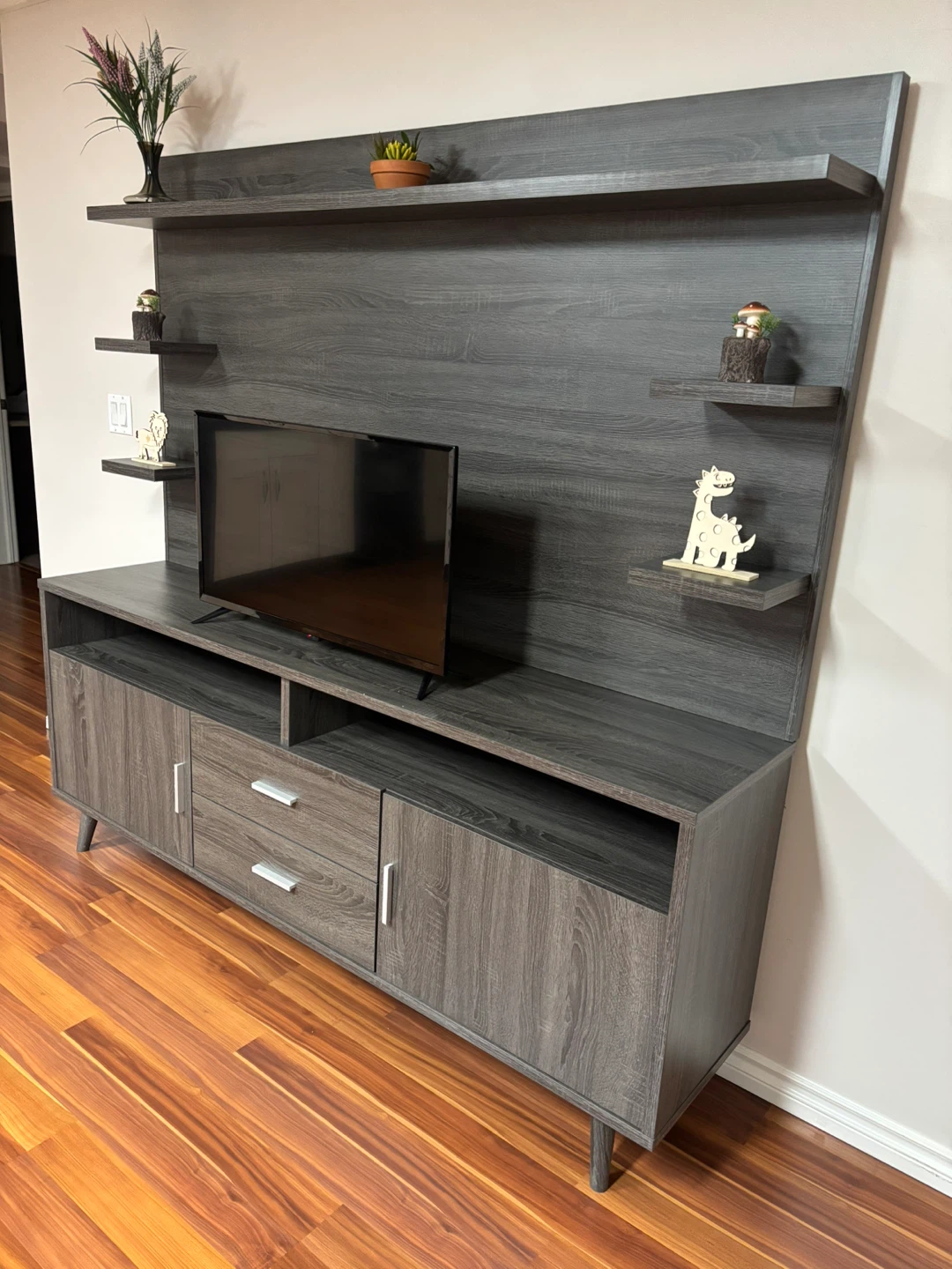 Grey Wood Entertainment Unit with Shelves - photo 3
