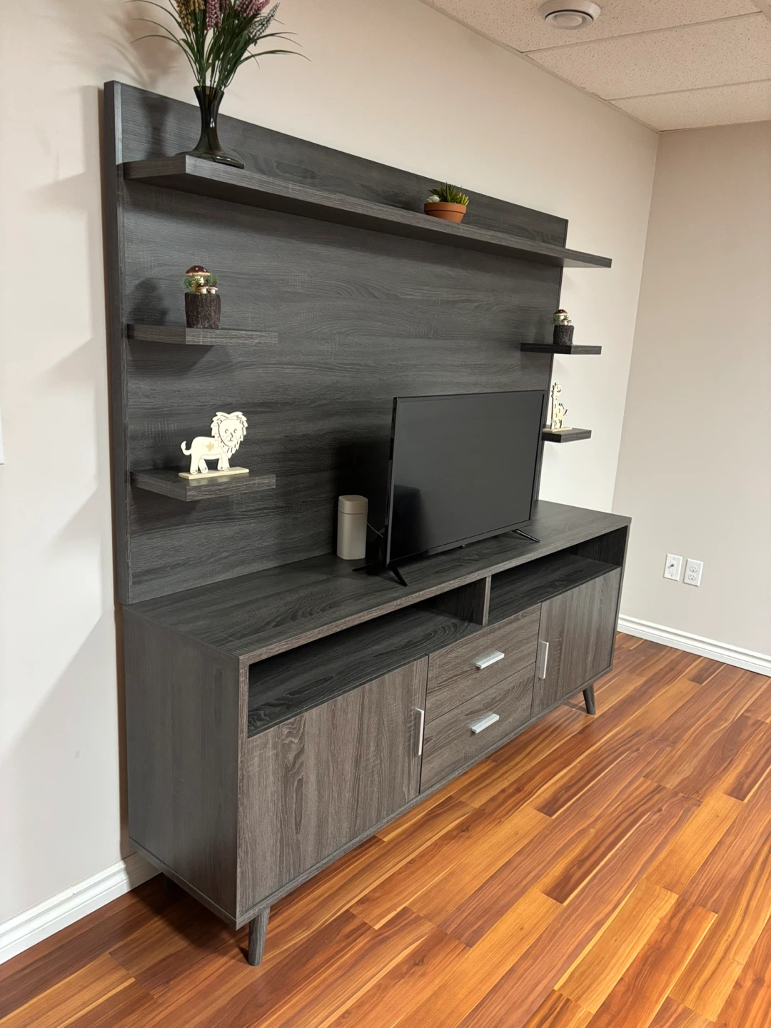 Grey Wood Entertainment Unit with Shelves - photo 2