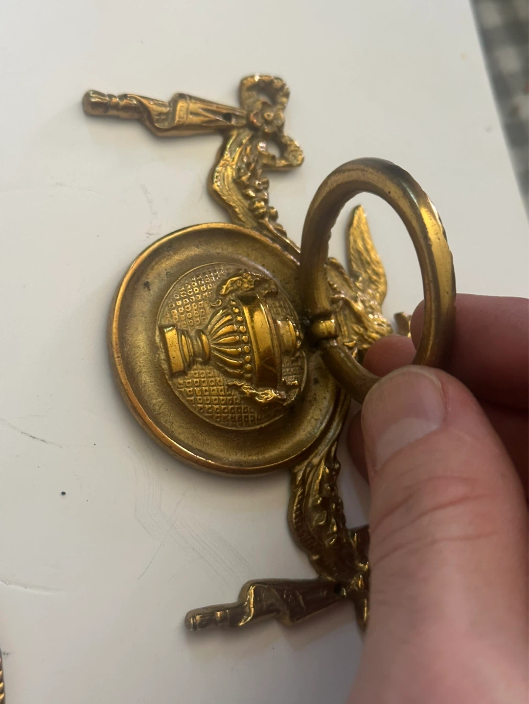 Vintage brass drawer pull , key hole cover - photo 3