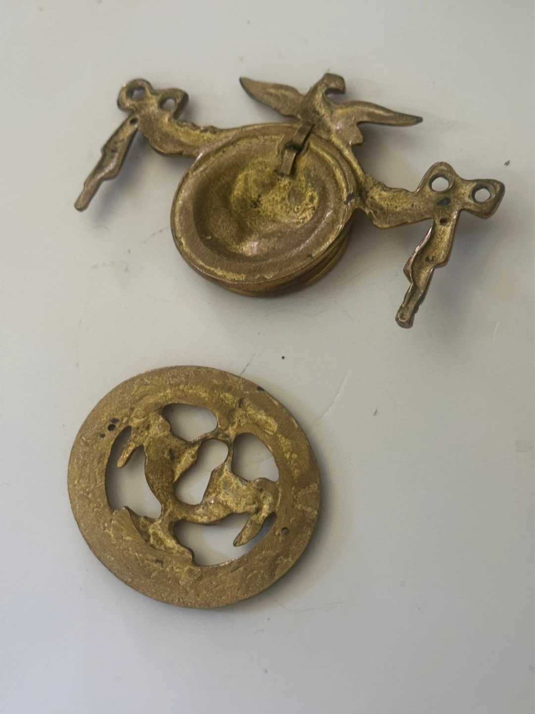 Vintage brass drawer pull , key hole cover - photo 5