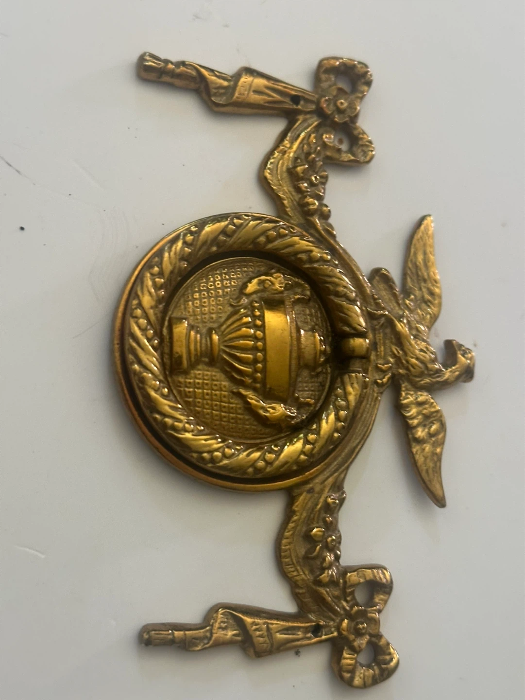 Vintage brass drawer pull , key hole cover - photo 2