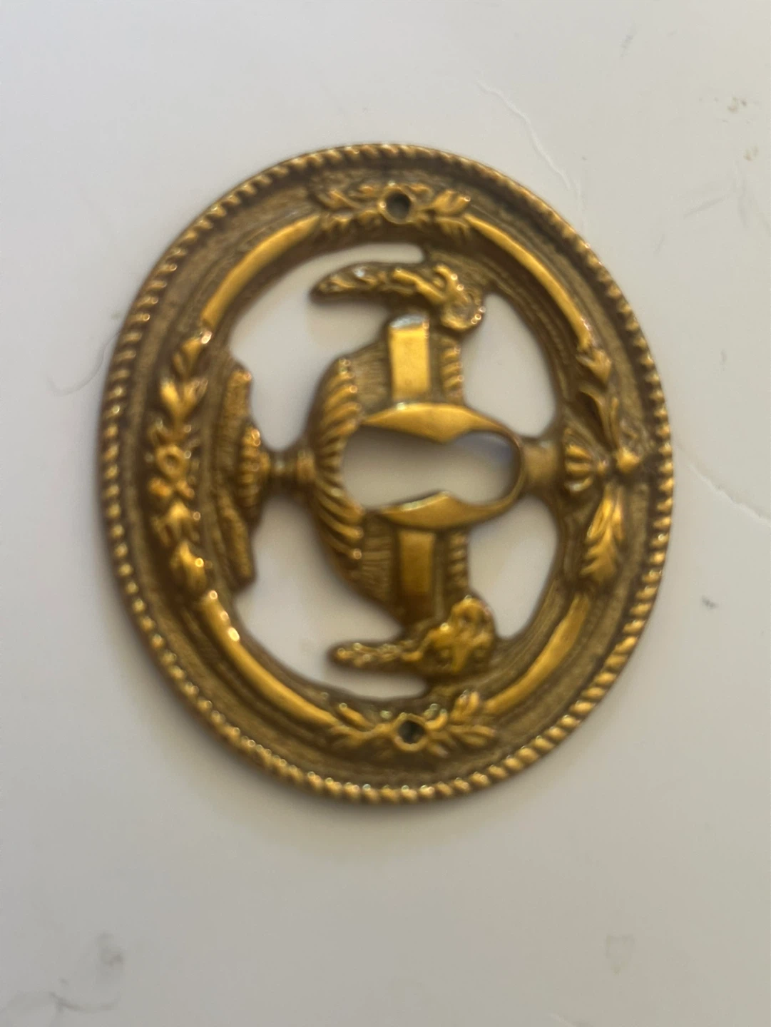 Vintage brass drawer pull , key hole cover - photo 4