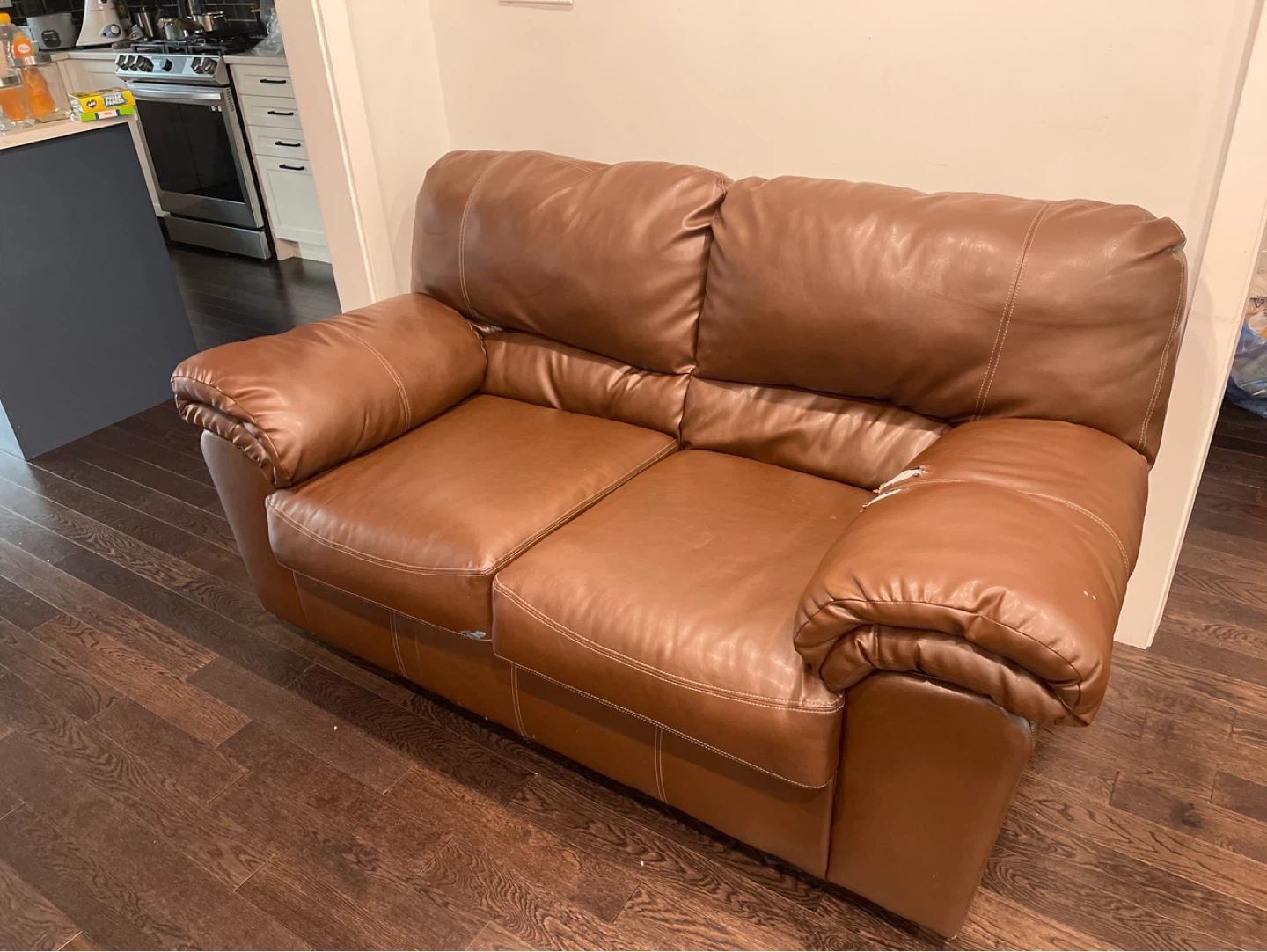 Brown Faux Leather Loveseat