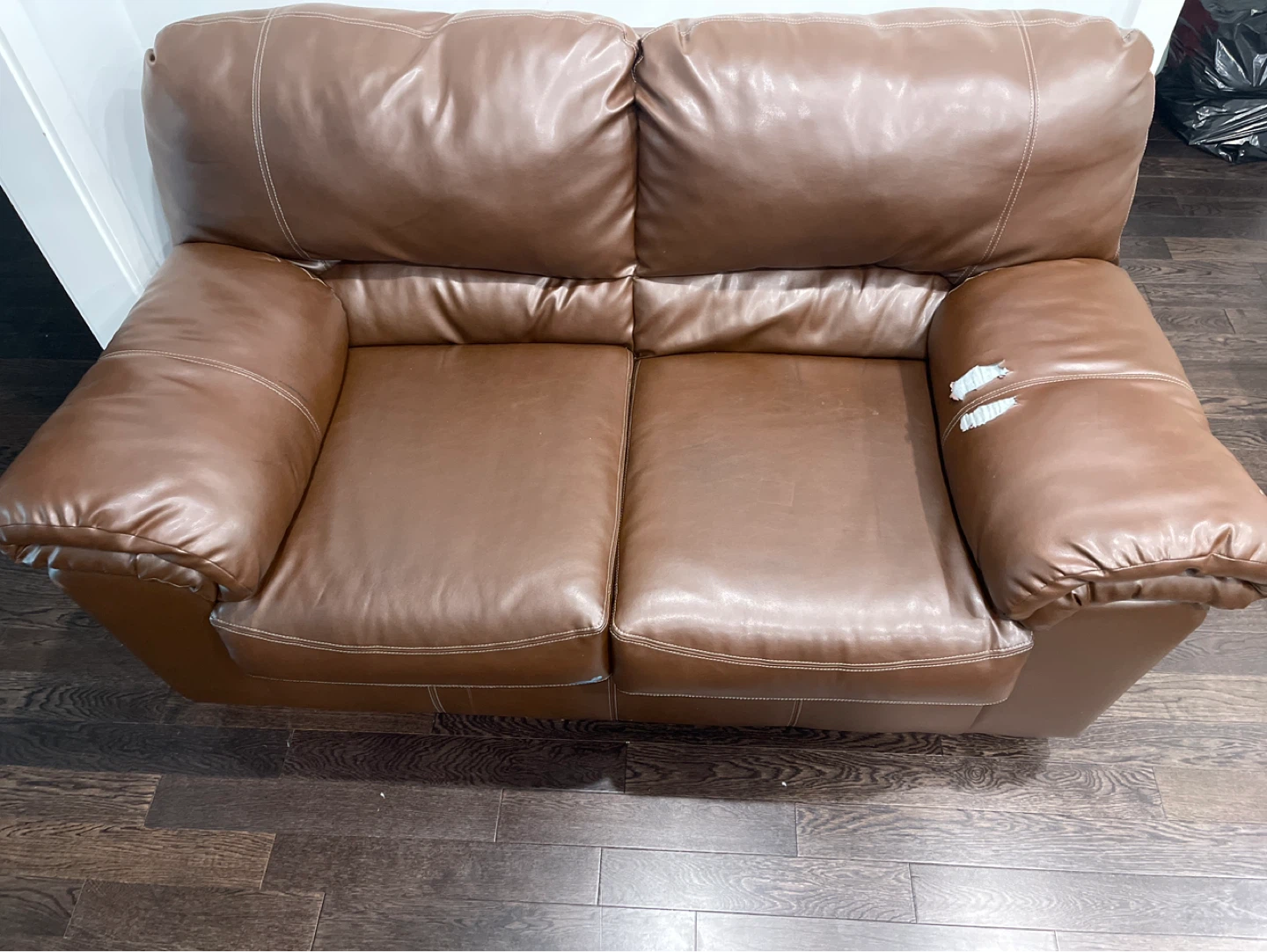 Brown Faux Leather Loveseat - photo 2