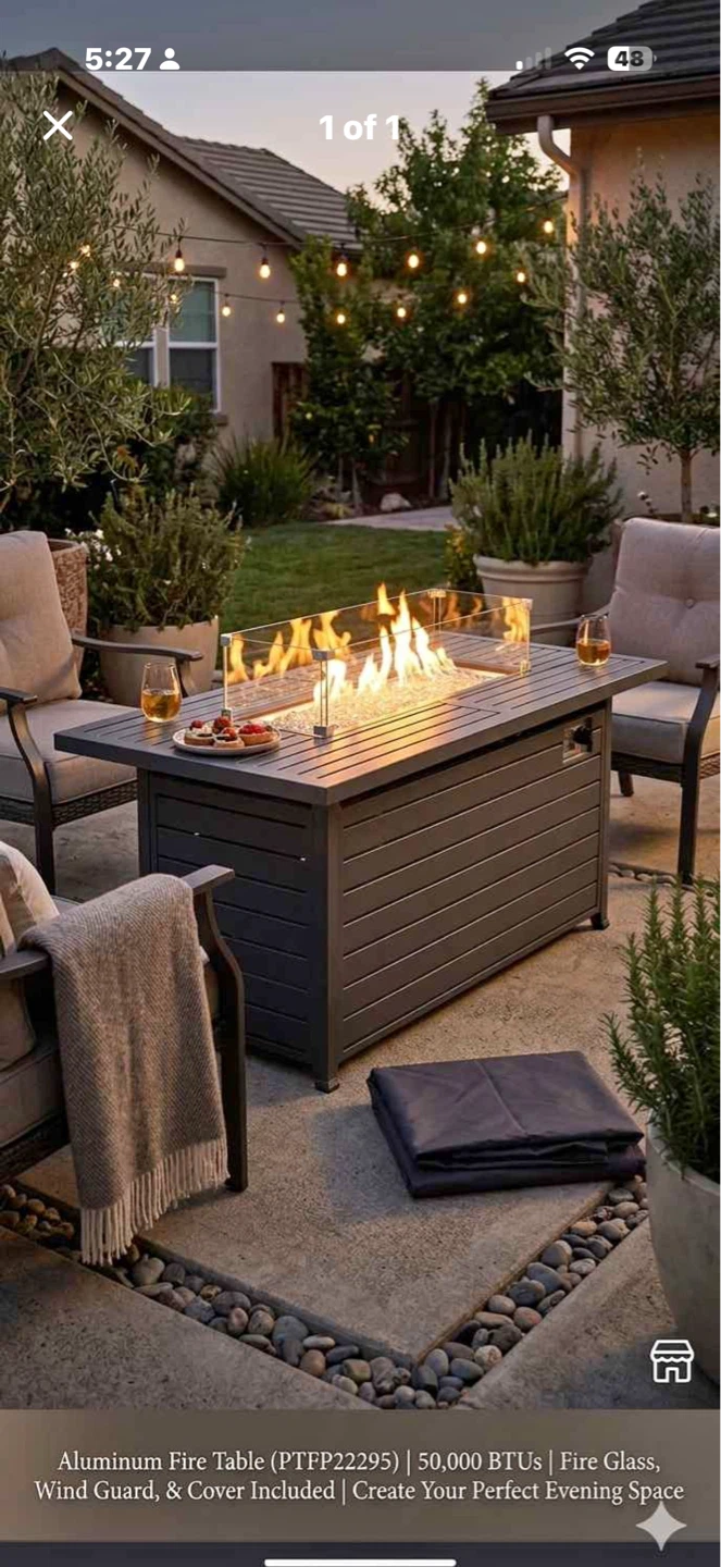 Sunbeam Aluminum Linear Fire Table & glass wind guard
