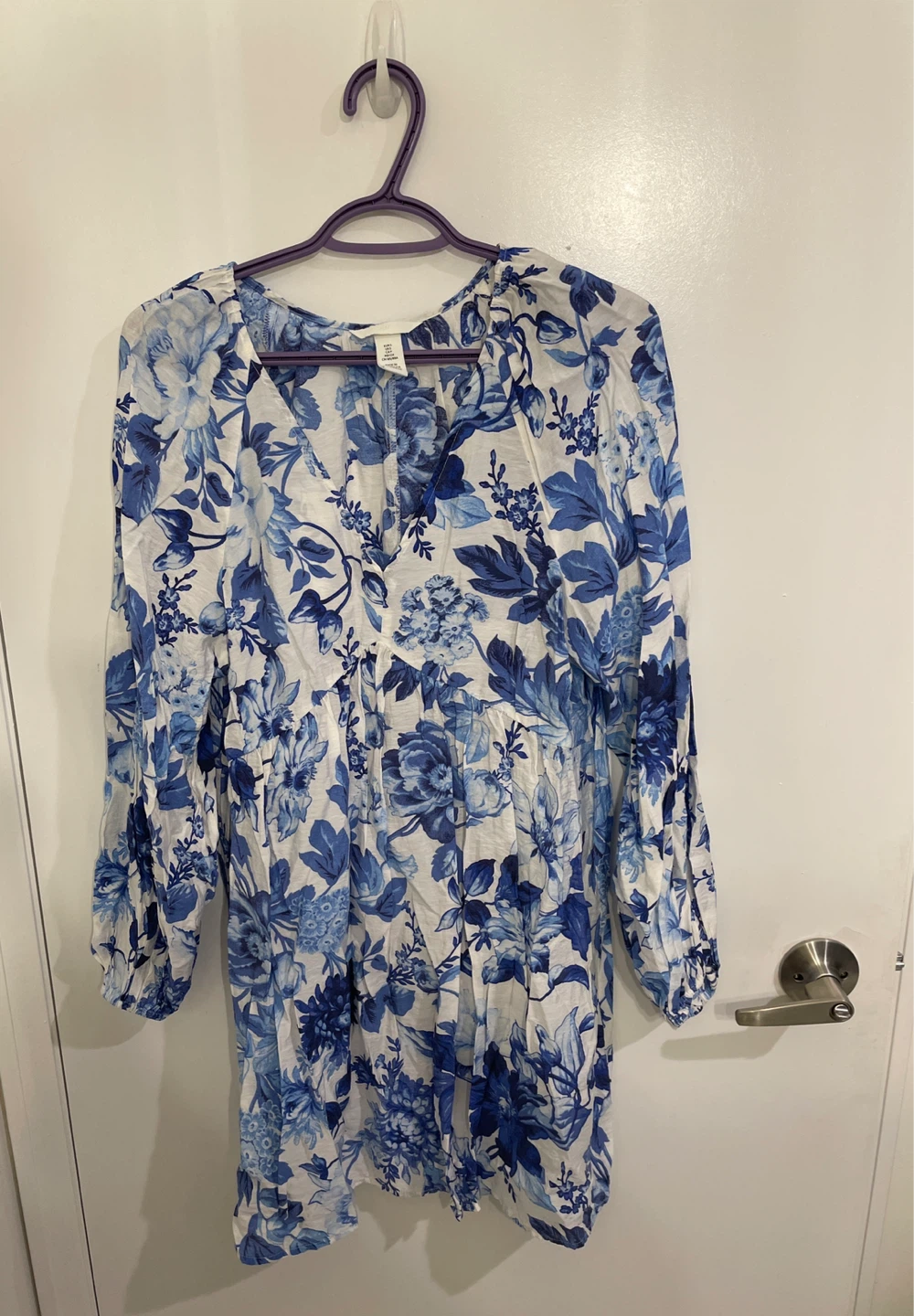 Blue Floral Long Sleeve Dress