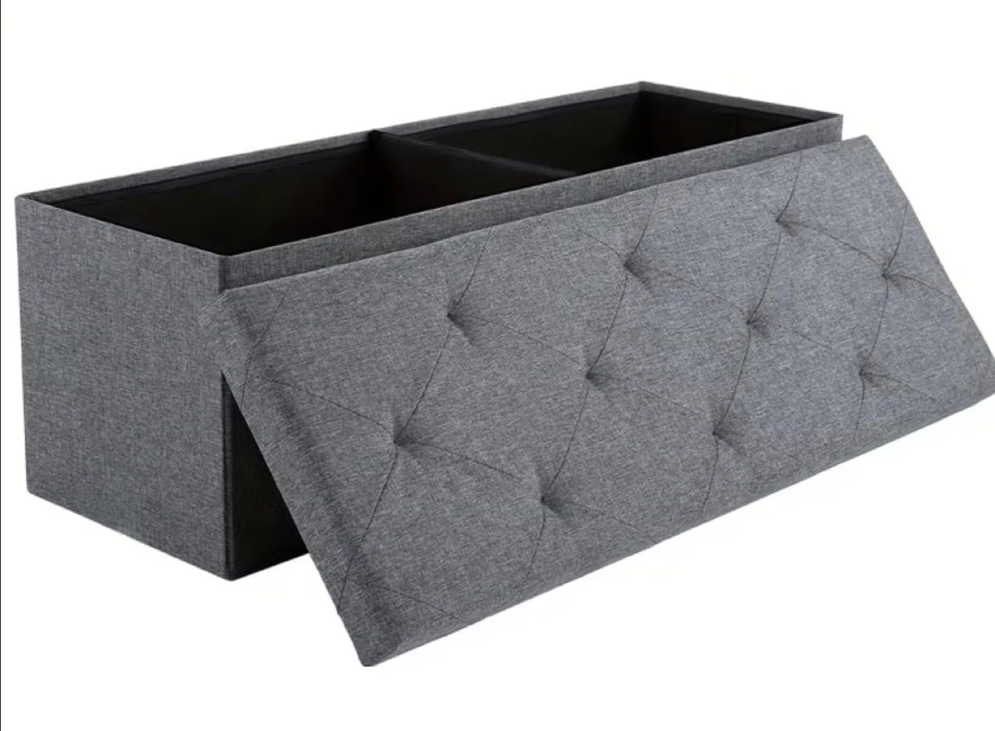 Grey Tufted Storage Ottoman Bench