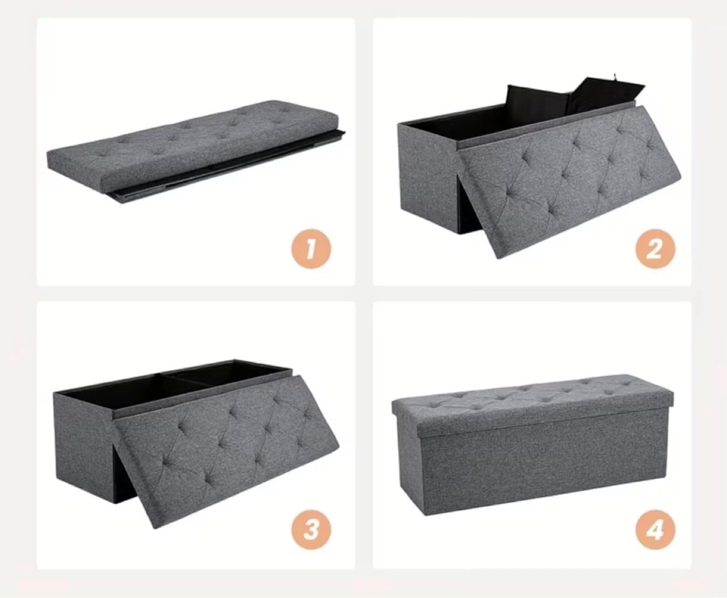 Grey Tufted Storage Ottoman Bench - photo 4