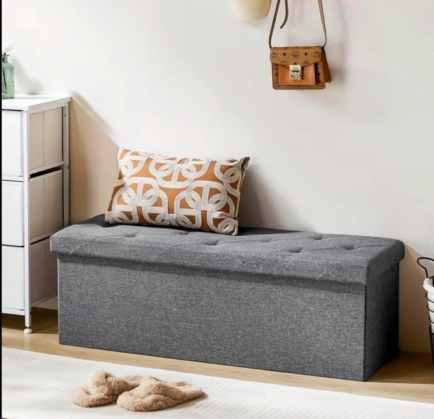 Grey Tufted Storage Ottoman Bench - photo 2