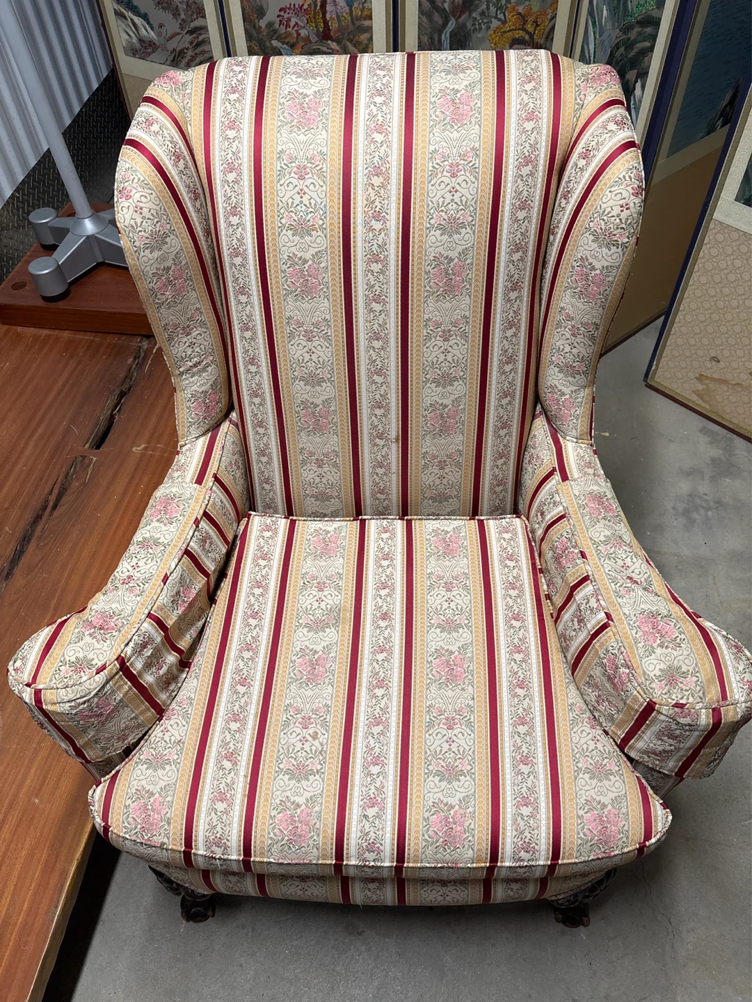 Striped Upholstered Wingback Accent Chair