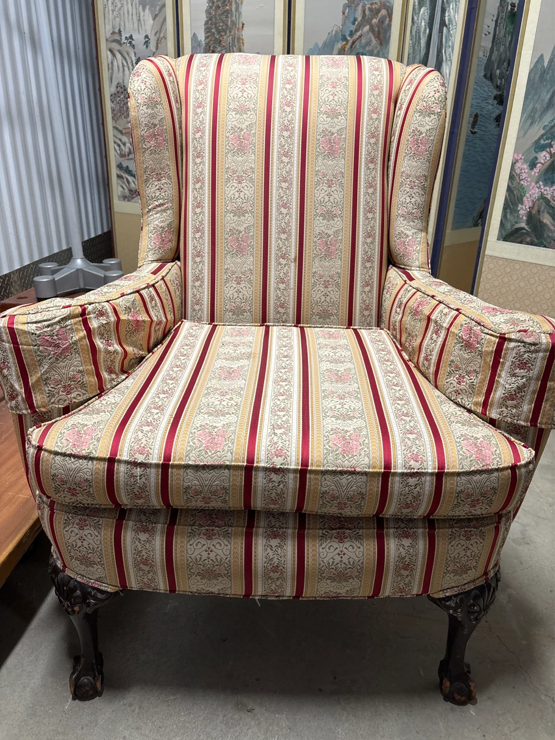 Striped Upholstered Wingback Accent Chair - photo 2