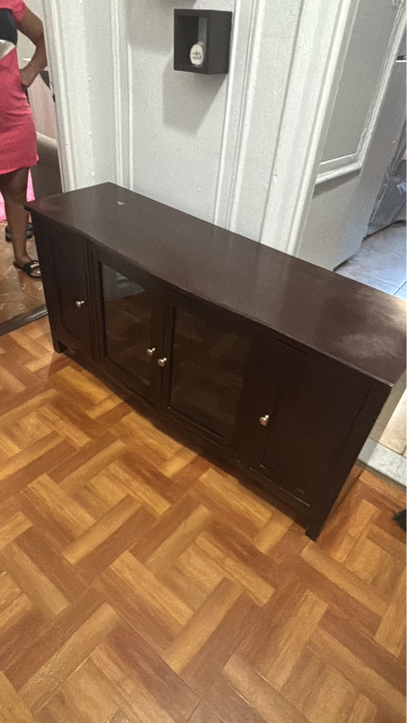 Dark Wood Media Console with Glass Doors - photo 4