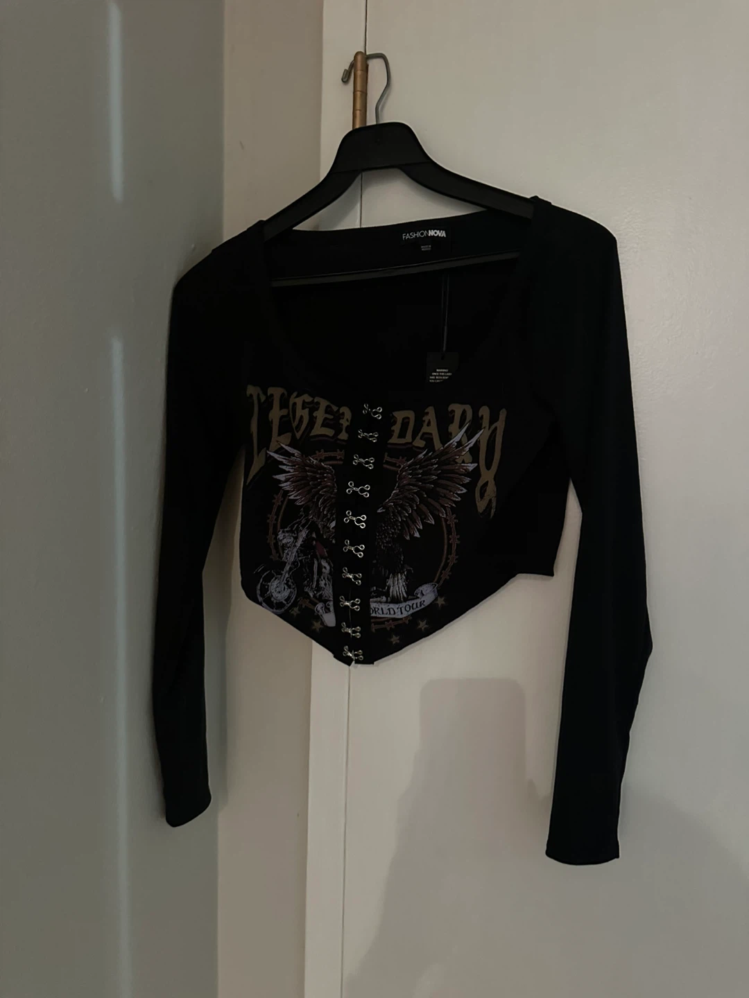 Fashion Nova Black Graphic Long Sleeve Top