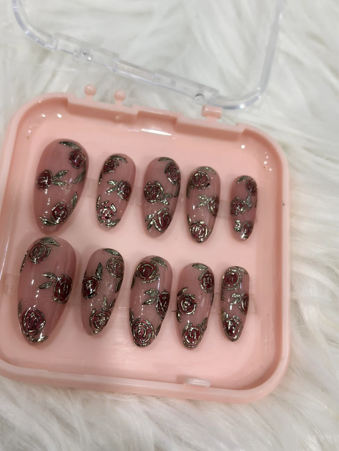 Press-on Nails with Rose Design