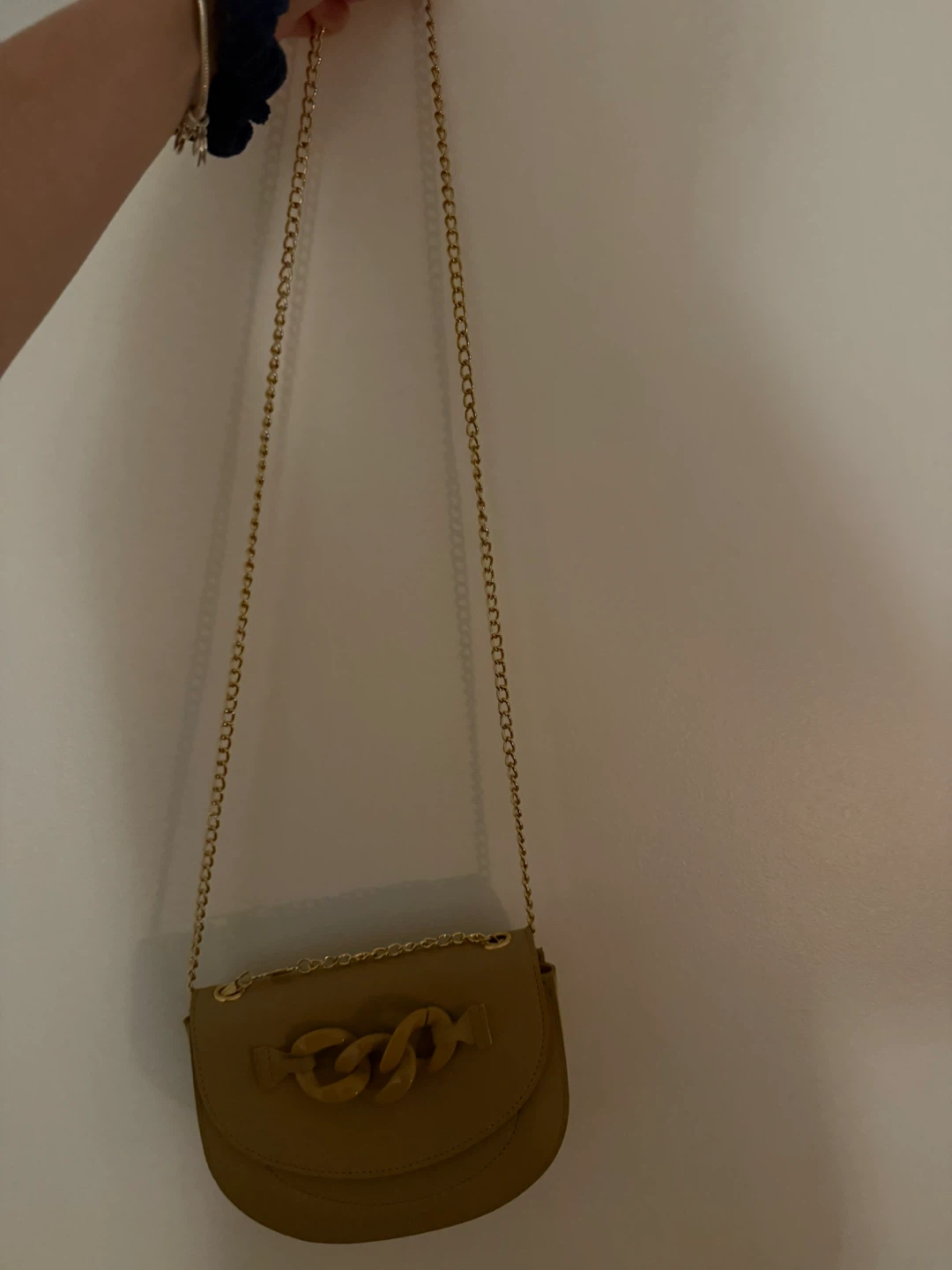 Tan Crossbody Bag with Gold Chain