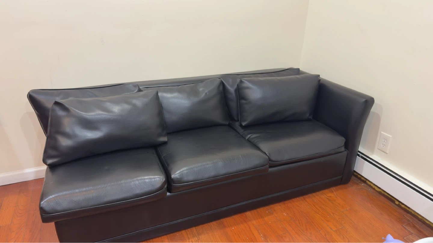 Black Faux Leather Sofa with 3 Cushions - photo 4
