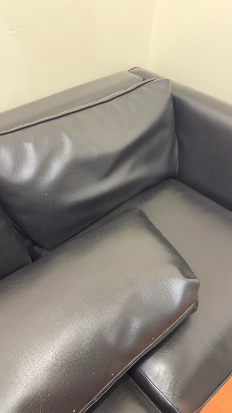 Black Faux Leather Sofa with 3 Cushions - photo 3