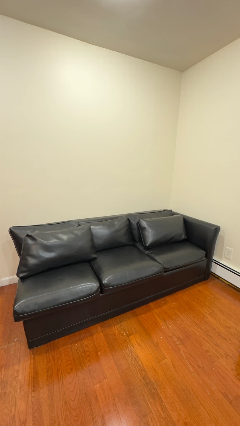 Black Faux Leather Sofa with 3 Cushions