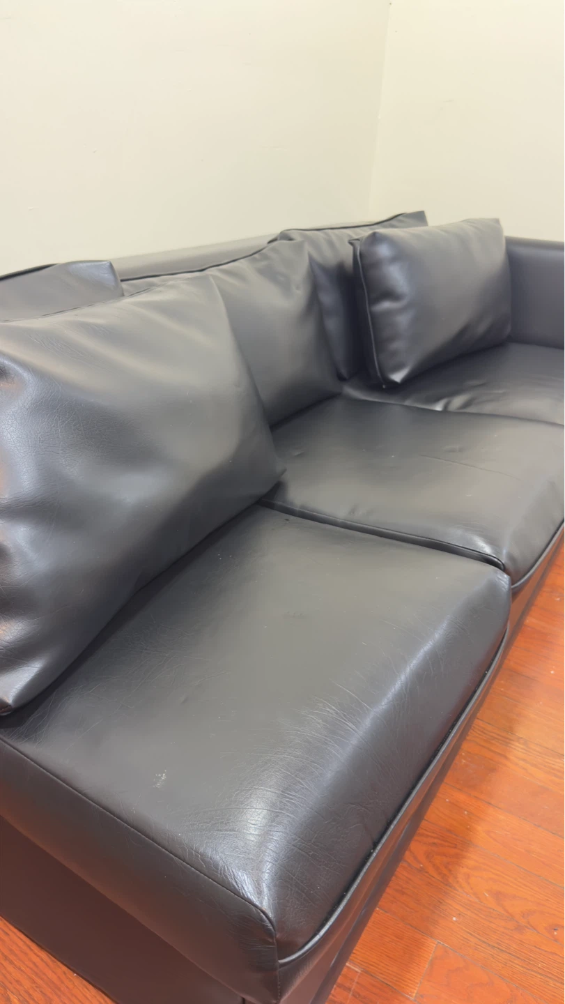 Black Faux Leather Sofa with 3 Cushions - photo 2