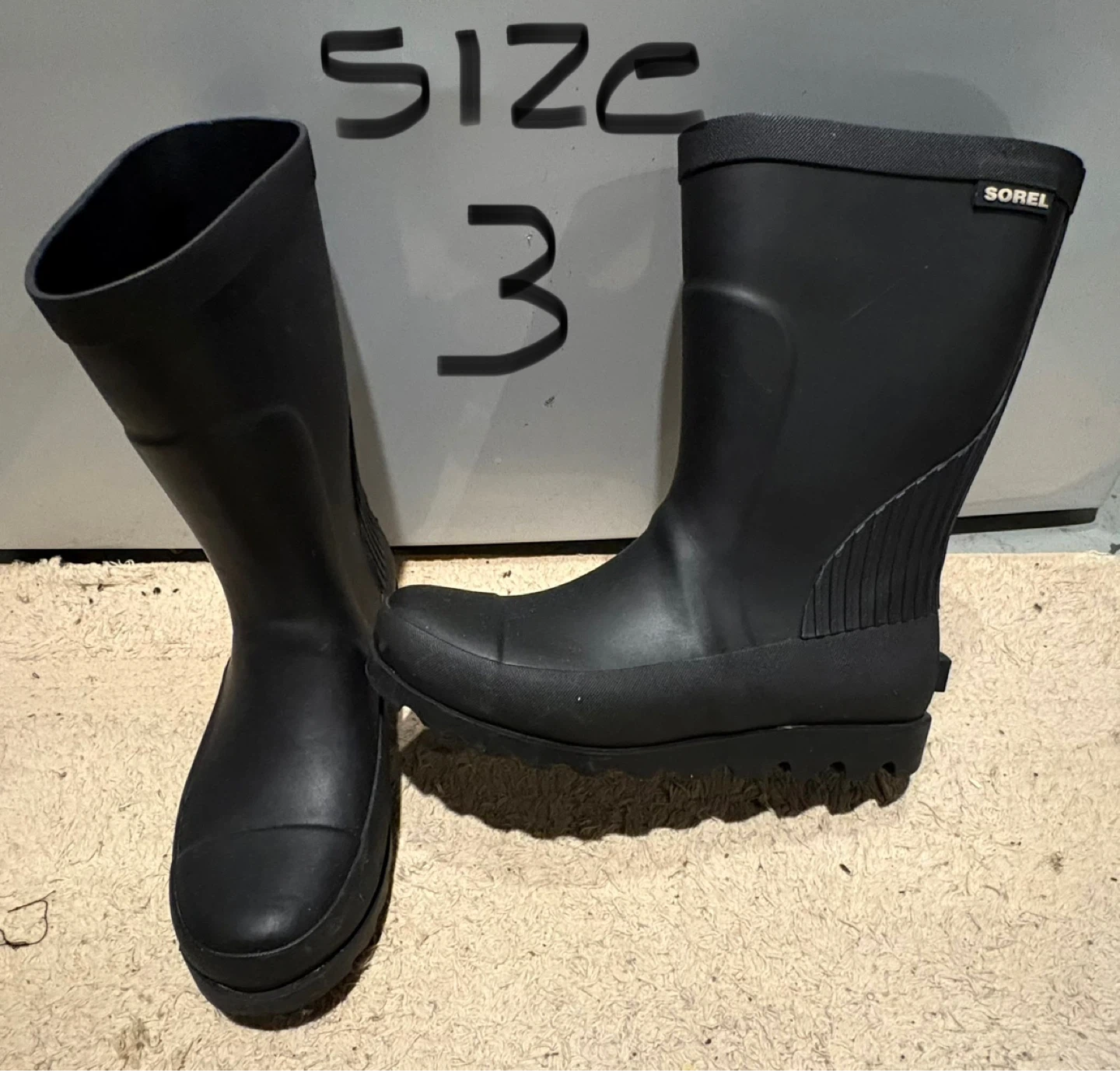 Sorel Black Rubber Rain Boots Size 3