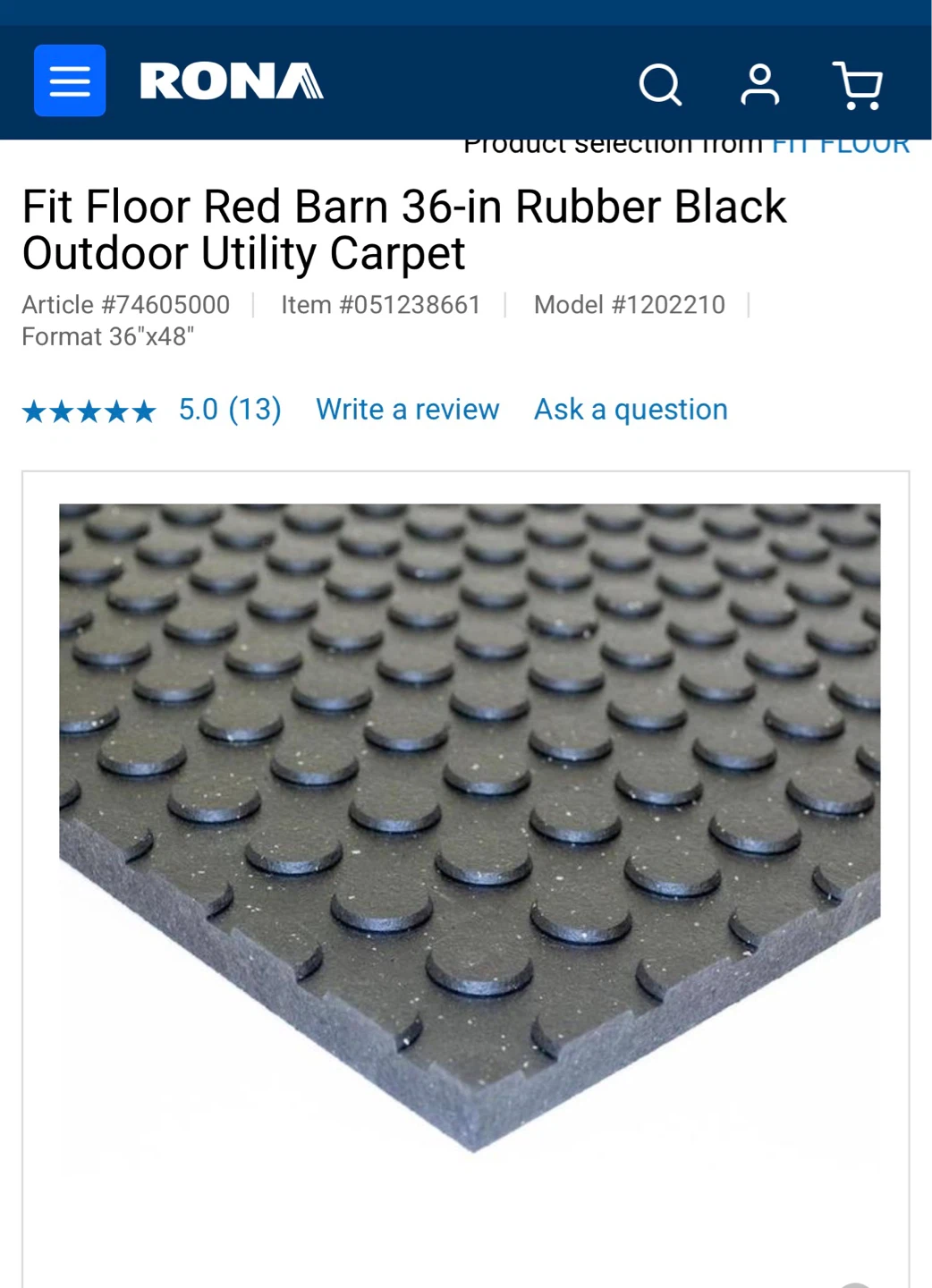 36-in Rubber Black Outdoor Utility Carpet