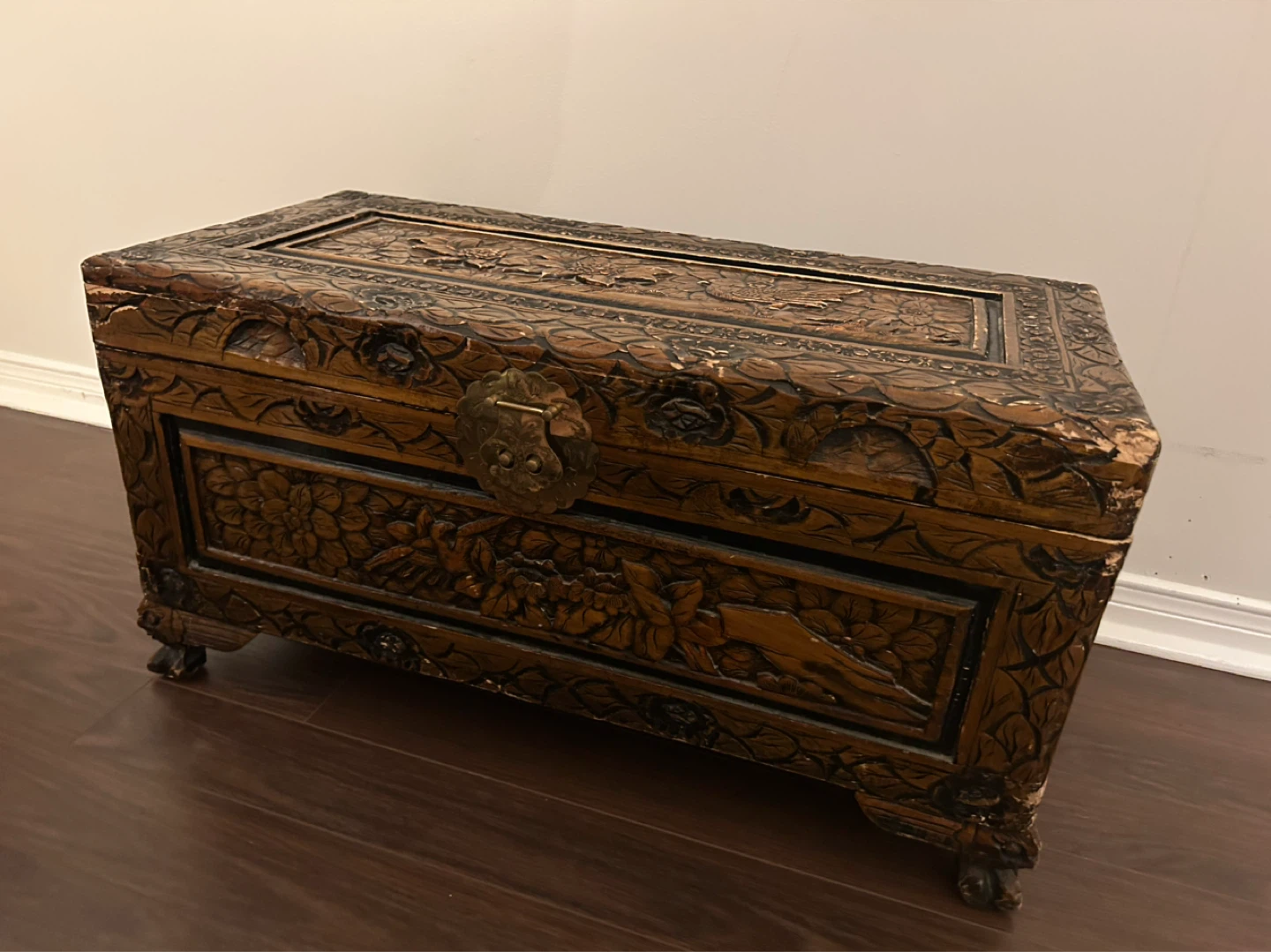 Antique Carved Wooden Storage Chest - photo 2