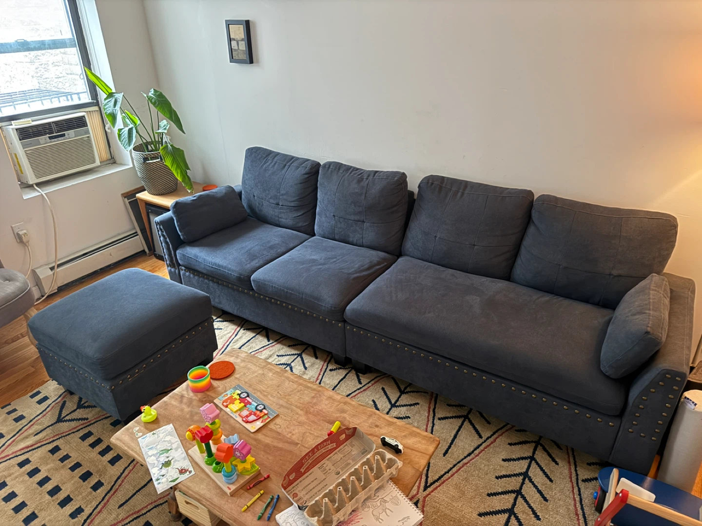 Dark Gray 4-Seater Sofa with Ottoman