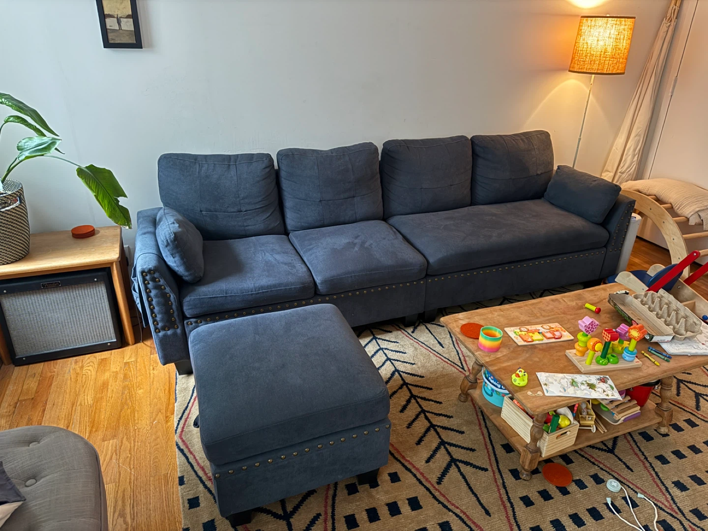 Dark Gray 4-Seater Sofa with Ottoman - photo 2