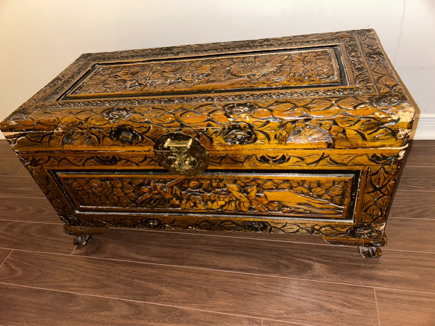 Antique Carved Wooden Storage Chest - photo 4