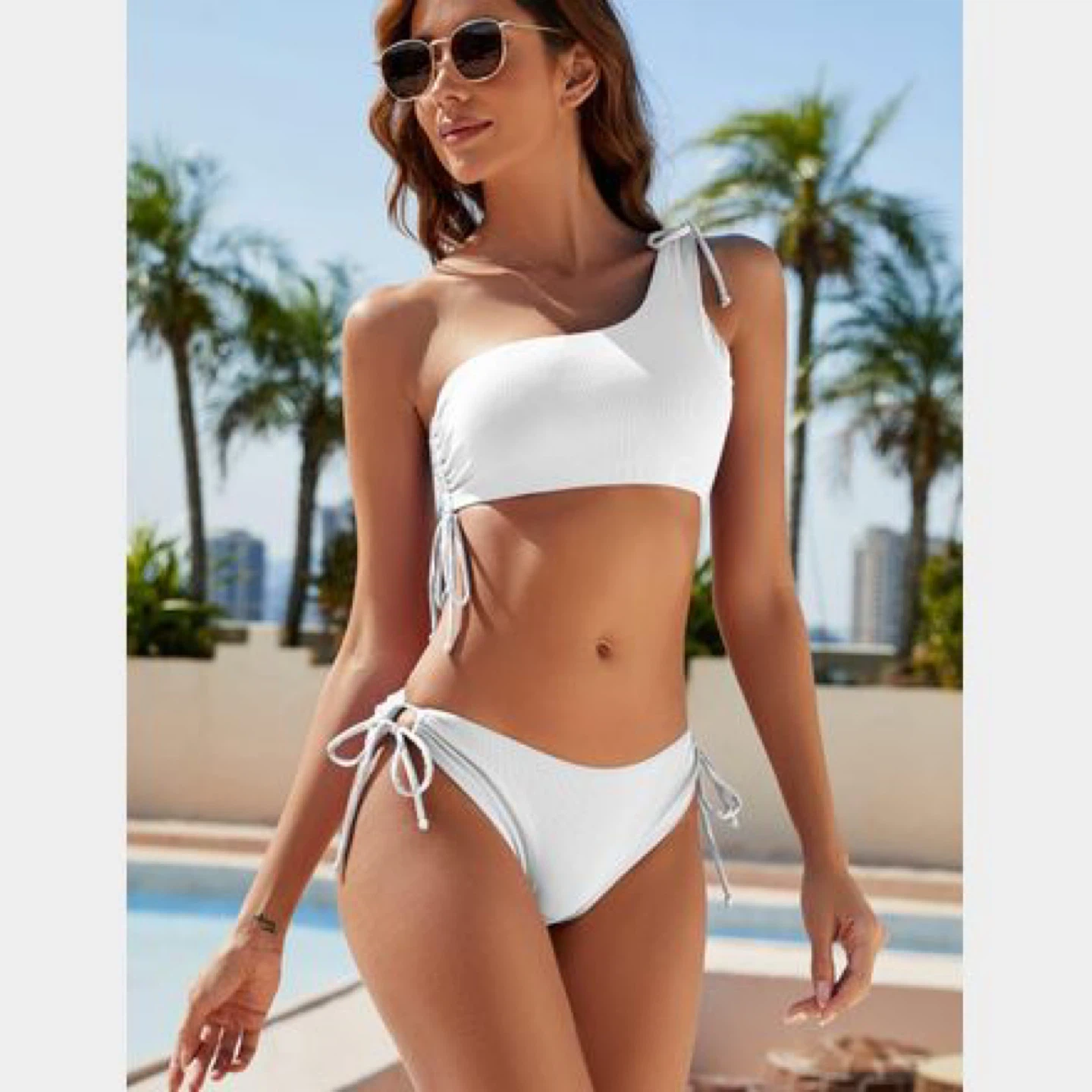 White One-Shoulder Bikini Set