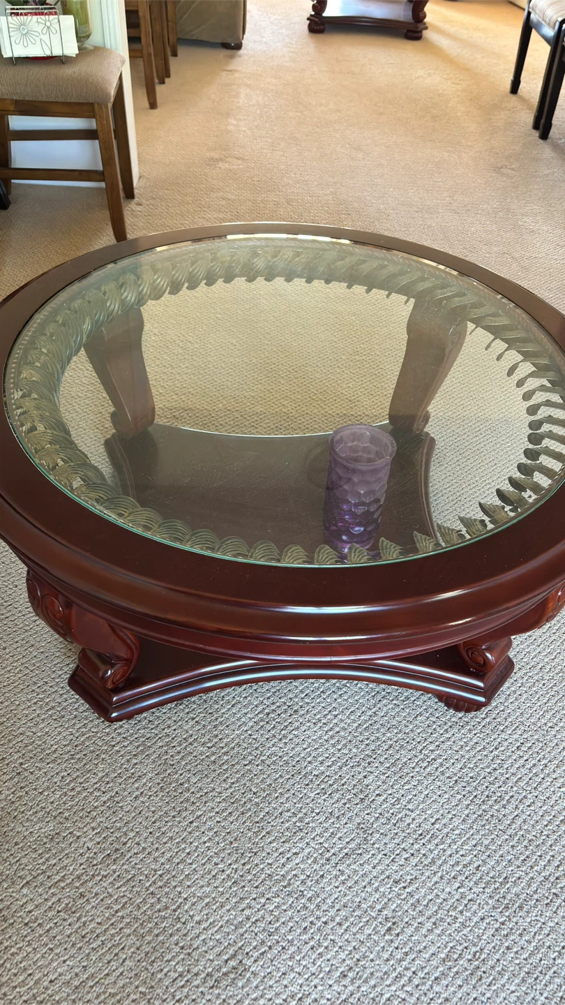 Round Coffee Table with Glass Top