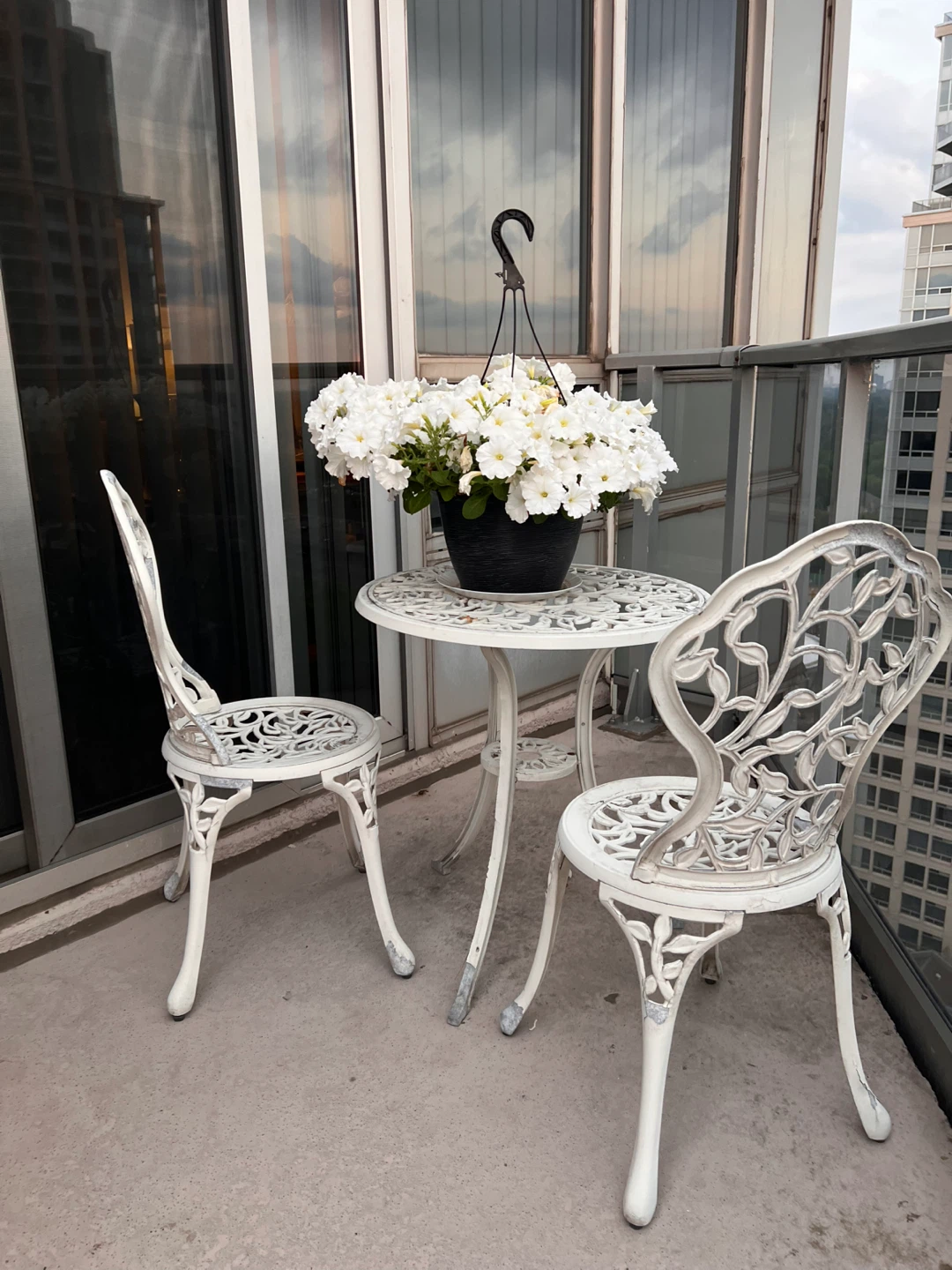White Cast Iron Bistro Set with Table and Chairs