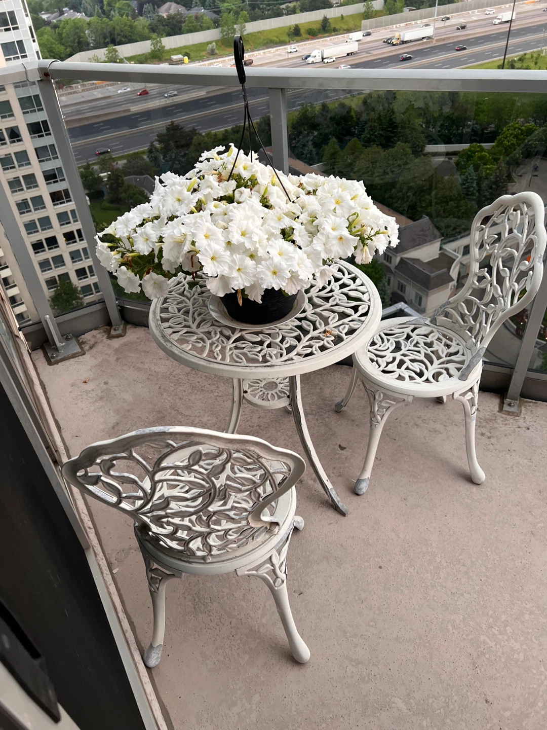 White Cast Iron Bistro Set with Table and Chairs - photo 2