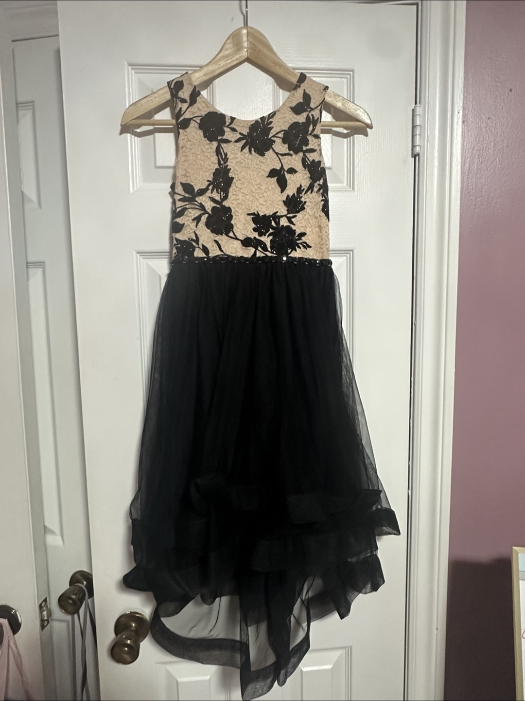 Girls' Black & Tan Floral Tulle Dress
