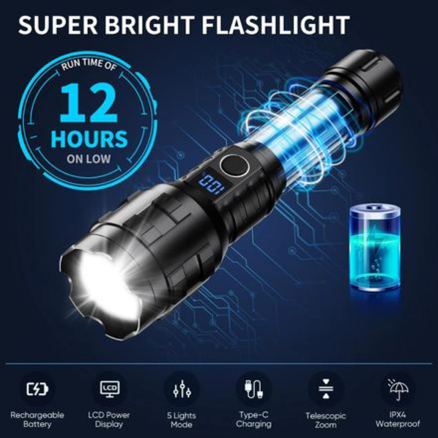 Super Bright LED Flashlight with Telescopic Zoom - photo 2