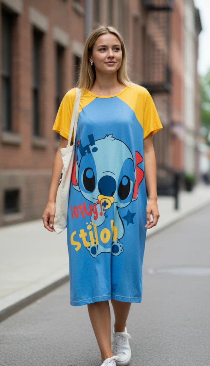 Women’s oversized T-shirt Pijama sleep dress Cartoon Lilo Stitch