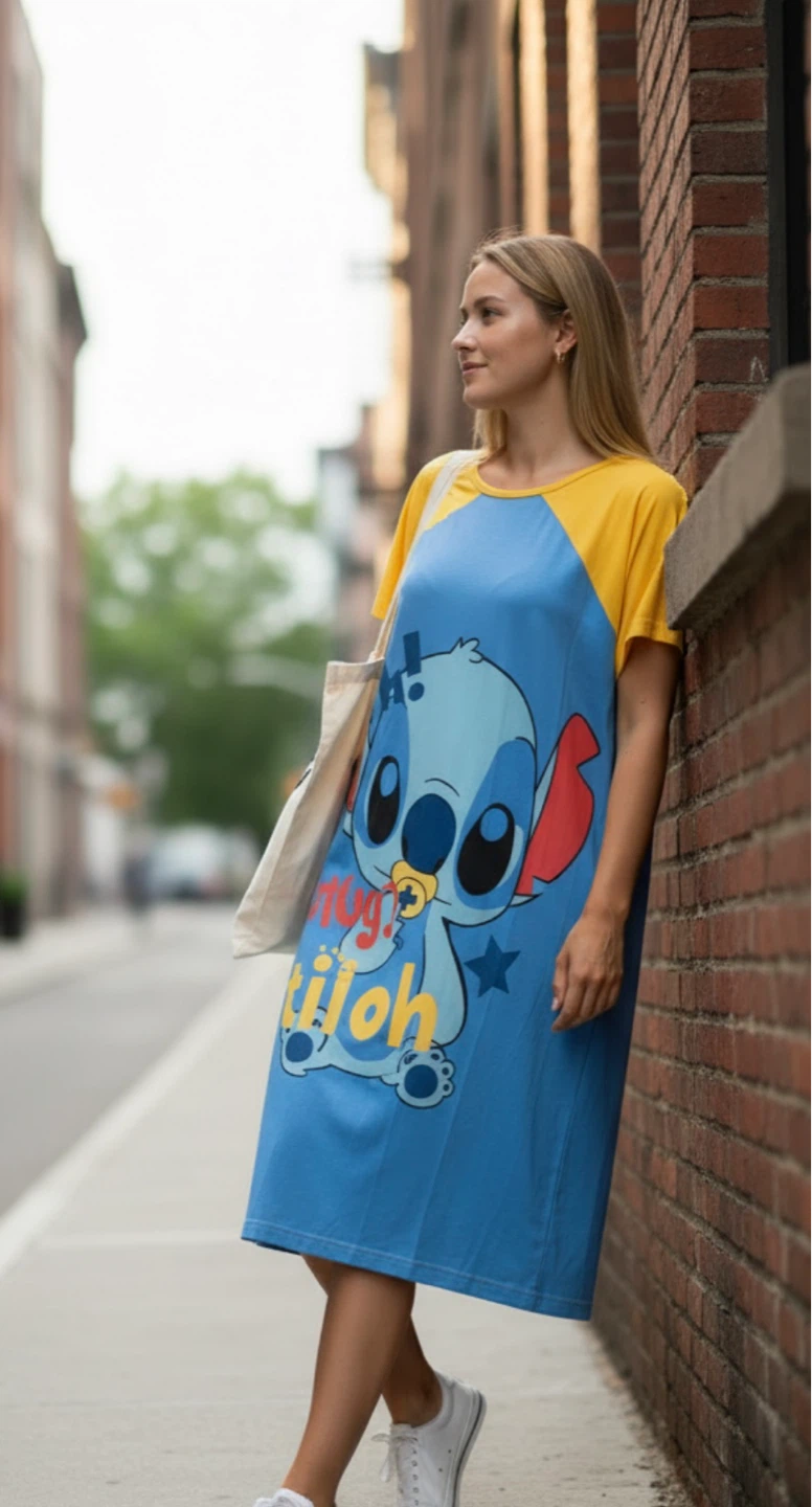 Women’s oversized T-shirt Pijama sleep dress Cartoon Lilo Stitch - photo 2